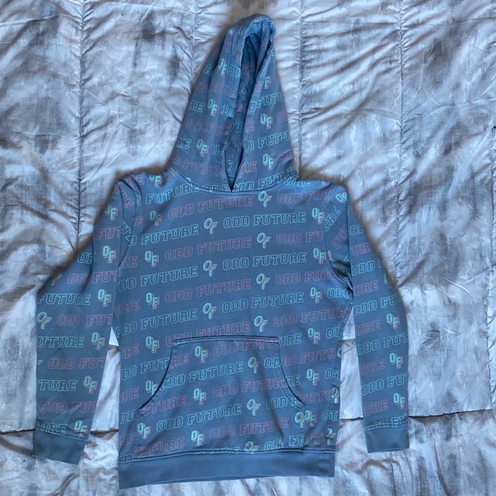 blue pink and white odd future hoodie, size small